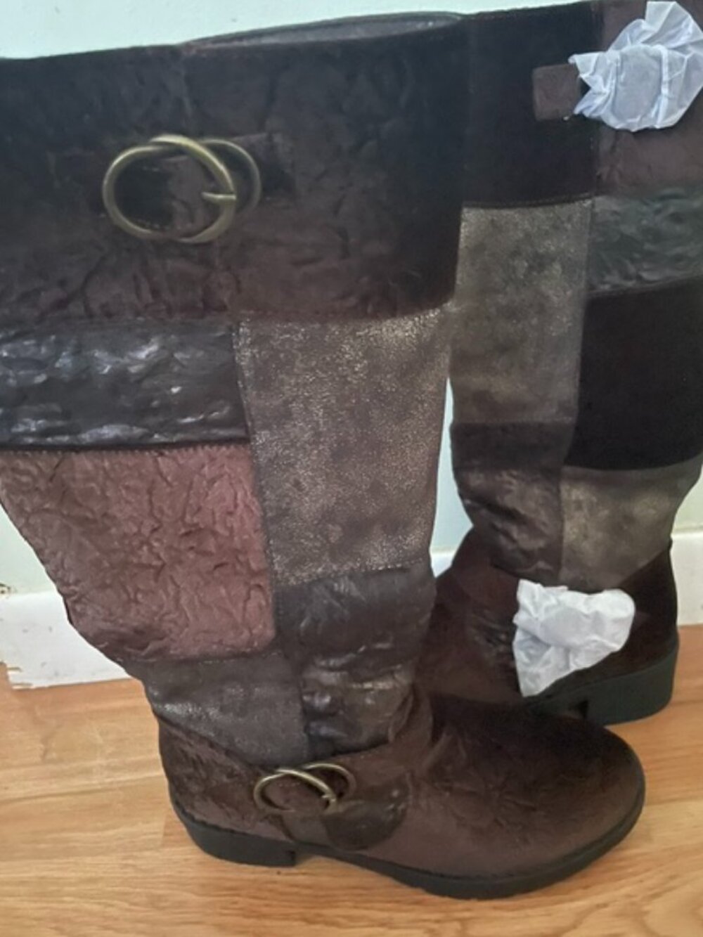 NWT -Patrizia- Spring Step, Collage Chocolate Boots (Size 6.5-7)